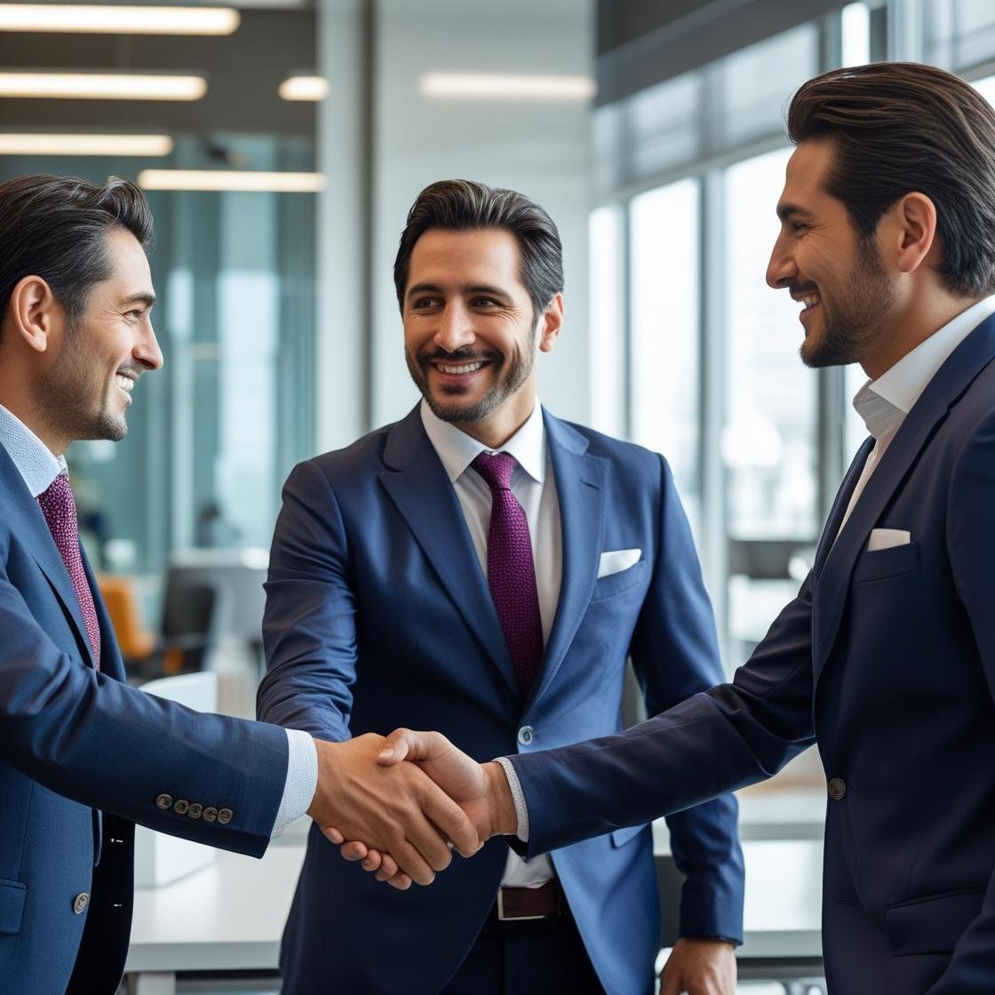 conectar personas, intros. 3 personas en ambito laboral introduciendose, deben ser gente blanca de argentina